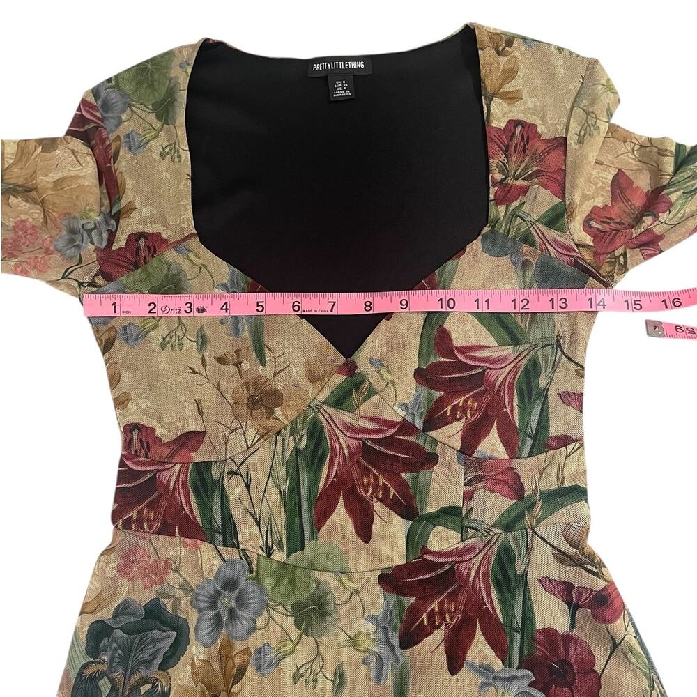 Pretty Little Thing Floral Mesh Mini Shift Dress Neutral Sz 4 Whimsy Fairy Y2K - Picture 8 of 12
